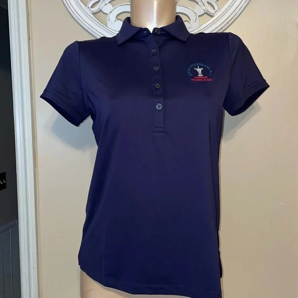 Fairway & Greene women’s shirt Medium polo golf navy blue embroider logo top